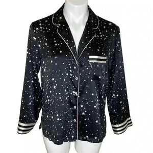 Victoria Secret star celestial Black Long sleeve top button down nightshirt